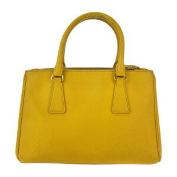 PRADA Saffiano Triangle Galleria Yellow Leather Handbag Tote Bag - Picture 2 of 9